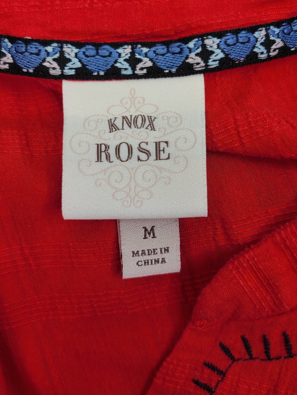 Knox Rose Red Embroidered V-Neck Flutter Ruffle Sleeve Dress 100% Cotton Medium - Picture 13 of 15